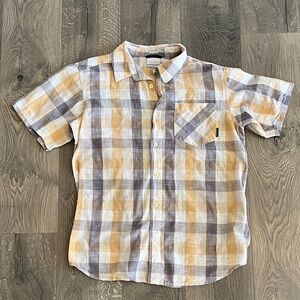 Columbia Men's Casual Button Down Shirt - Orange and Gray Plaid